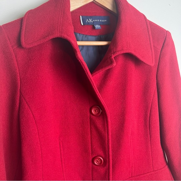 Anne Klein Vibrant Red Pea Coat Size Medium EUC - Picture 2 of 6